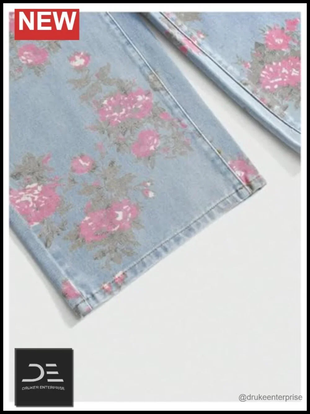 Women's Plus Size Floral Wide Leg Denim Jeans Loose Fit Pockets